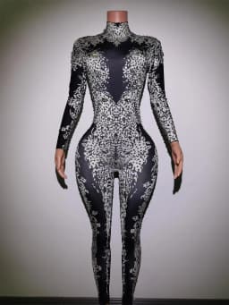 Sparkly Blue Rhinestones Jumpsuit Women One Piece Stretch Bodysuit Nightclub Party Outfit Singer Dance Performance Costume Putao