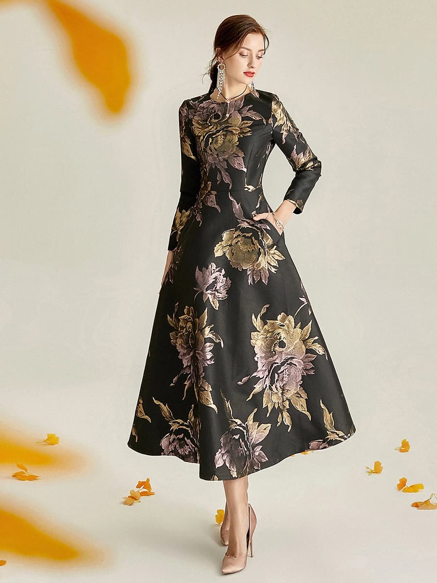 DEVCHATA Women's Casual Summer Jacquard Maxi Dress Boho Floral Party Evening Elegant Long A-Line Dress
