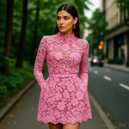 Pink Lace Short Sleeve High Neck A-Line Dress with Belt – Party Wedding Cocktail Dress Long Sleeve High Neck Ever Pretty