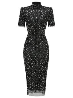 ZNS Fashion Prom Gown Black Short Sleeve Brithday Party Dresses Luxury 2025 Summer Skinny Hot Drilling Maxi Dress Women Clothes