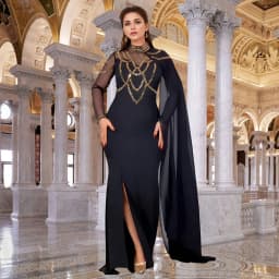 Fashionable and Elegant Women's Long Shawl Dress Middle Eastern Rhinestone Design Made Birthday Party Formal Gown Mermaid Dresse