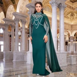 Fashionable and Elegant Women's Long Shawl Dress Middle Eastern Rhinestone Design Made Birthday Party Formal Gown Mermaid Dresse