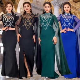 Fashionable and Elegant Women's Long Shawl Dress Middle Eastern Rhinestone Design Made Birthday Party Formal Gown Mermaid Dresse
