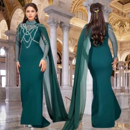 Fashionable and Elegant Women's Long Shawl Dress Middle Eastern Rhinestone Design Made Birthday Party Formal Gown Mermaid Dresse