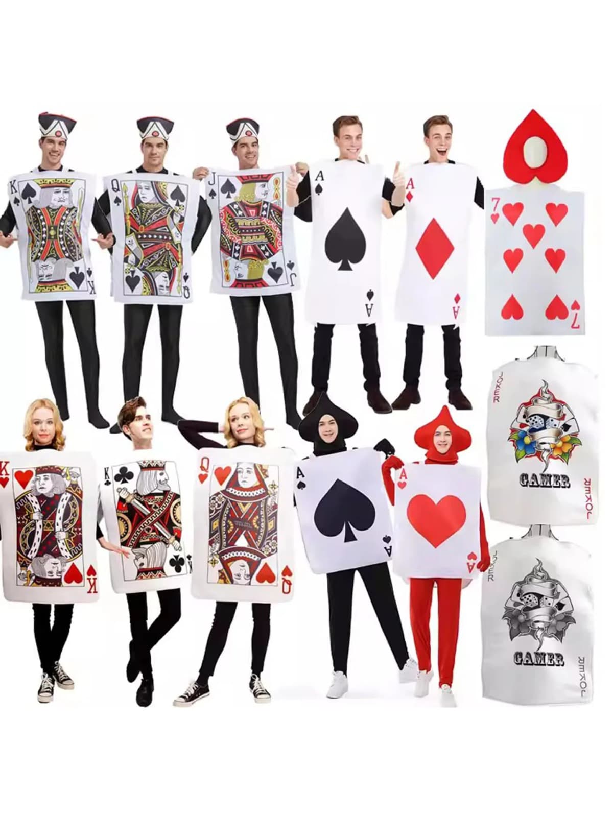 loween Adult Poker Costume Red 7 Spades Performance Funny Par King Queen Red Heart a ow Stage Costume Ladies Faion