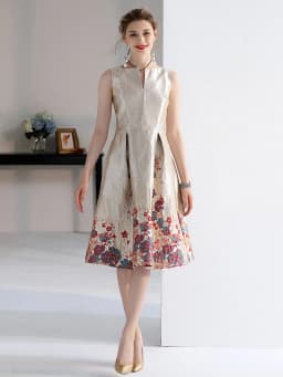 DEVCHATA Luxury Women Fashion High Quality Jacquard A Line Ball Gown Sleeveless Summer Casual Clothing Midi Femme Party Dressses