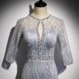 Gorgeous Sexy Round Neck Sequined Mermaid Long Formal Evening Dress Silver With Sleeves