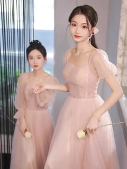 Pink Maidservant Dress Women's New 2025 Summer Fairy Tale Sister Group Gown Skirt High Quality Small Size Casual Wear