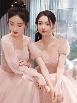 Pink Maidservant Dress Women's New 2025 Summer Fairy Tale Sister Group Gown Skirt High Quality Small Size Casual Wear