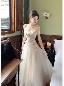 Summer New Style 3D Tulle Strap Dress Wedding Engagement Party Women's Fashion Long Evening Gown Korean Style