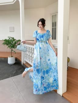 Beach Vacation Style Women's Long Floral Print Dress Halter Neck Gathered Waist Split Side Large Swing LQ634 Summer 2026