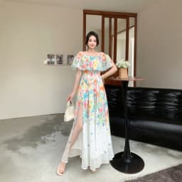Beach Vacation Style Women's Long Floral Print Dress Halter Neck Gathered Waist Split Side Large Swing LQ634 Summer 2026