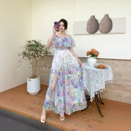 Beach Vacation Style Women's Long Floral Print Dress Halter Neck Gathered Waist Split Side Large Swing LQ634 Summer 2026