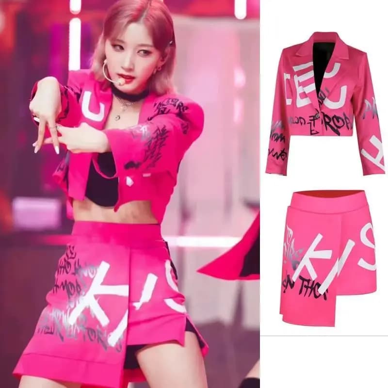 Kpop Female Group Performance Outfit Short Stage Slimming Set Rose Red Jazz Performance Costume New Arrival Spring 2025