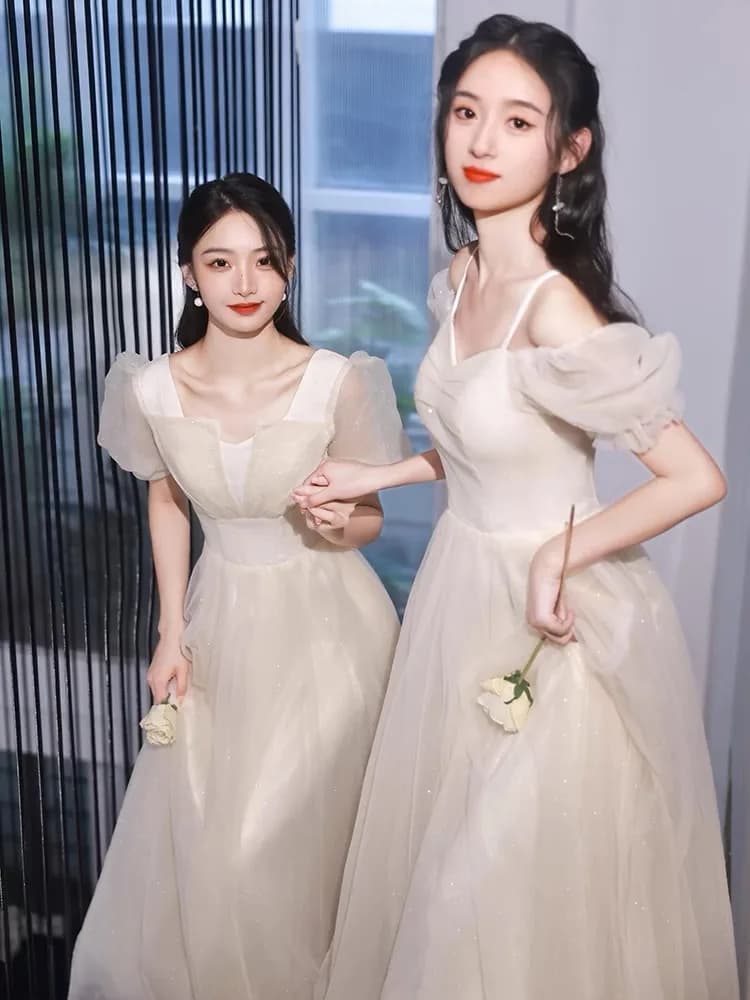Champagne Color Maids of Dresses 2024 New Summer High Waist A-Line Skirt Long Evening Gowns Women's Fashion Sweet Style
