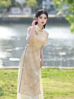 Young Style Elegant Long Dress Meat Concealing Slimming Daily Wear Polyester Fiber Short Sleeve Summer New Chinese ...