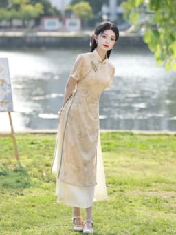 Young Style Elegant Long Dress Meat Concealing Slimming Daily Wear Polyester Fiber Short Sleeve Summer New Chinese ...