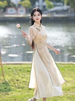 Young Style Elegant Long Dress Meat Concealing Slimming Daily Wear Polyester Fiber Short Sleeve Summer New Chinese ...
