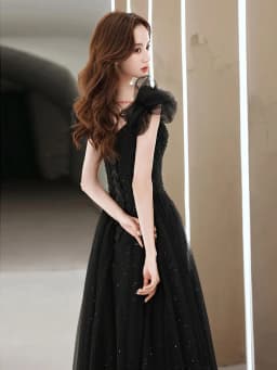 Elegant Black Evening Gown Women's New 2026 High-End Sense Host Art Exam Student Birthday Party Adult Ceremony Dress
