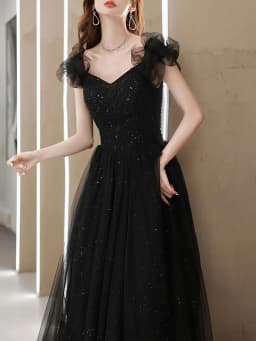 Elegant Black Evening Gown Women's New 2026 High-End Sense Host Art Exam Student Birthday Party Adult Ceremony Dress