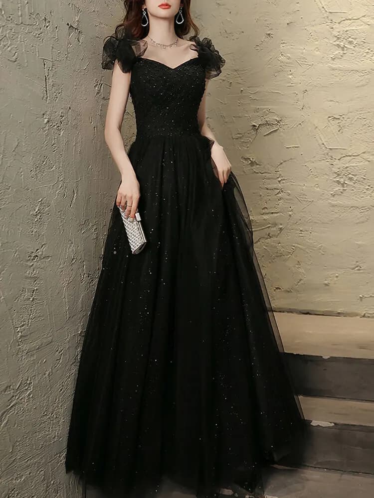 Elegant Black Evening Gown Women's New 2026 High-End Sense Host Art Exam Student Birthday Party Adult Ceremony Dress
