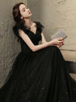 Elegant Black Evening Gown Women's New 2026 High-End Sense Host Art Exam Student Birthday Party Adult Ceremony Dress