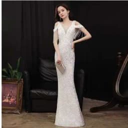 Elegant Long Evening Gown Women's Slim Fit Fish Tail Dress Luxury Glowing Dress for Banquet Convention Party Performance