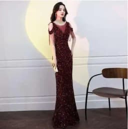 Elegant Long Evening Gown Women's Slim Fit Fish Tail Dress Luxury Glowing Dress for Banquet Convention Party Performance