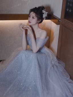Elegant Blue One-Shoulder Evening Gown Women's Style Princess Dress Host Performance Clothes Student Day Adult Ceremony