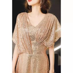 Gold Evening Gown Women's Elegant Luxury Performance Dress Long Evening Dress Short Sleeve mid Waist Slim Fit Deep V Neck Sequin