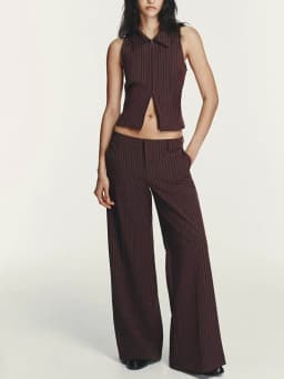 Spring 2026 Women's Zipper Vest Flared Pants Ethnic Stage Costume Trendy Fashionable Ladies' Vest Zipper Design Wide Leg Pants