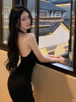 Black Sexy Hepburn Style Hanging Neck  Dress Slimming Bodycon High Waist Hollow out Short Skirt Party Evening Gown