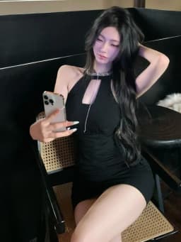 Black Sexy Hepburn Style Hanging Neck  Dress Slimming Bodycon High Waist Hollow out Short Skirt Party Evening Gown