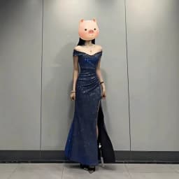 Blue Sexy Bustier Dress Adult Birthday Party Gown Evening Short Sleeve High Waist Slim Fit Polyester Long Dress for Daily Wear