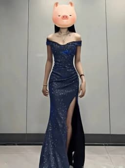 Blue Sexy Bustier Dress Adult Birthday Party Gown Evening Short Sleeve High Waist Slim Fit Polyester Long Dress for Daily Wear