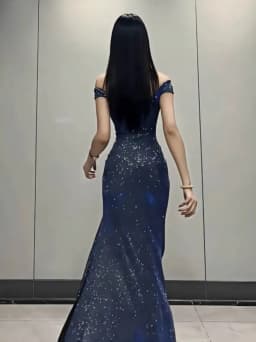 Blue Sexy Bustier Dress Adult Birthday Party Gown Evening Short Sleeve High Waist Slim Fit Polyester Long Dress for Daily Wear