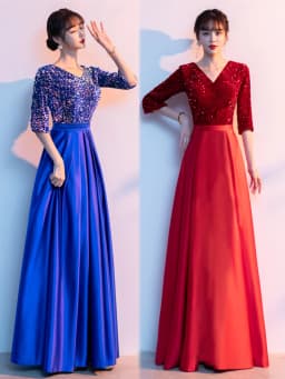 New Women's Long Skirt Performance Costume Red Song Competition Host Slimming Stage Performance Outfit Chorus Show Ensemble
