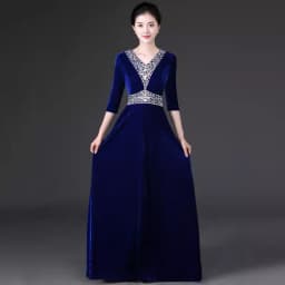 Adult Women's Long Skirt Velvet Performance Costume Gold Red Stage Chorus Conducting Dress Summer New Style Sparkling Sequin