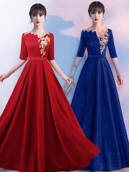 Adult Women's Long Skirt Velvet Performance Costume Gold Red Stage Chorus Conducting Dress Summer New Style Sparkling Sequin
