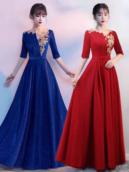 Adult Women's Long Skirt Velvet Performance Costume Gold Red Stage Chorus Conducting Dress Summer New Style Sparkling Sequin