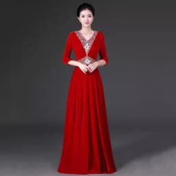 Adult Women's Long Skirt Velvet Performance Costume Gold Red Stage Chorus Conducting Dress Summer New Style Sparkling Sequin