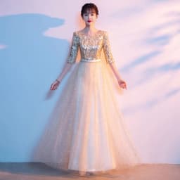Adult Women's Long Skirt Velvet Performance Costume Gold Red Stage Chorus Conducting Dress Summer New Style Sparkling Sequin