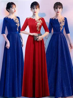 Adult Women's Long Skirt Velvet Performance Costume Gold Red Stage Chorus Conducting Dress Summer New Style Sparkling Sequin