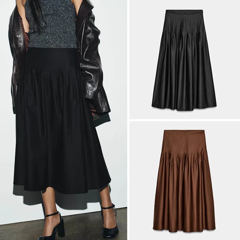 Spring New Arrival Women's High Waist Pleated Midi Skirt Ethnic Stage Costume 18-25 Years Old Customers 2026 Spring Collection