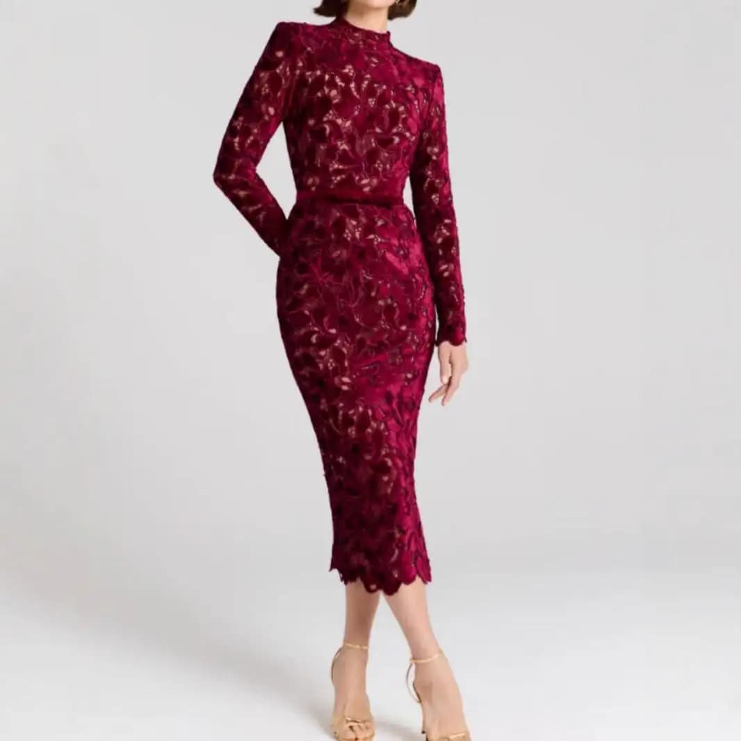 Autumn Winter Asymmetric Long Sleeve Evening Gown Women's Fashion New 2025 Middle East Independent Station Floral Embroidery
