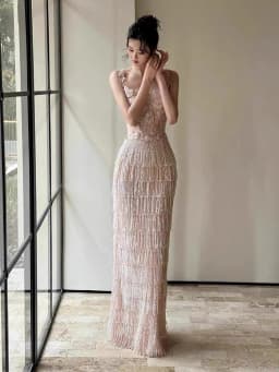 Ele Heavy Embellied Morning Robe for Women Wedding Dr Skirt Faionable Mid-Waist Zipper Sle Long Evening Gown
