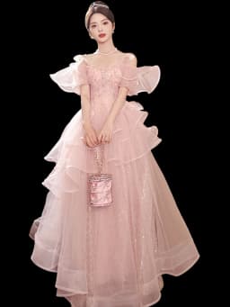 Ele Pink Evening Gown Fem Host Art Exam Super Fairy T Wedding Dr Korean Sle Flower Pattern mid Waist Long Skirt