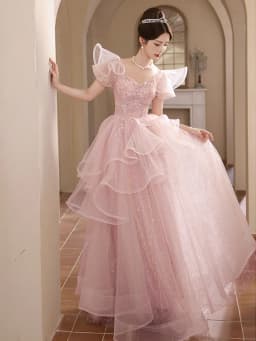 Ele Pink Evening Gown Fem Host Art Exam Super Fairy T Wedding Dr Korean Sle Flower Pattern mid Waist Long Skirt