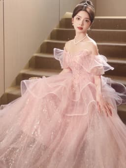Ele Pink Evening Gown Fem Host Art Exam Super Fairy T Wedding Dr Korean Sle Flower Pattern mid Waist Long Skirt