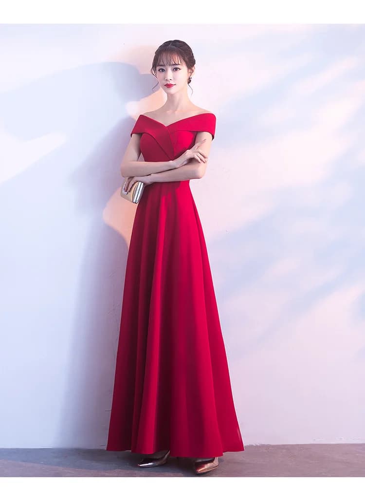 Ele Long One-oulder Wedding Dr for Bridal Banquet Evening Gown Floor-Length Dr Zipper Sle Cotton Fabric